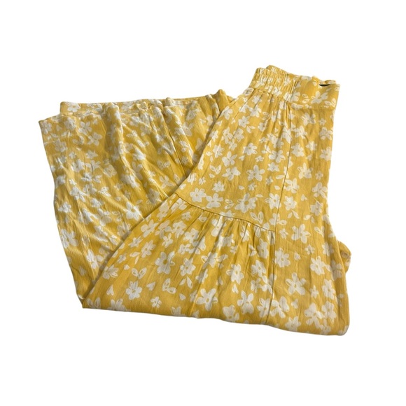 Yellow Floral Boho Wide Leg Pants Cottagecore Coastal Summer Elastic Waist Fairy - Picture 3 of 7